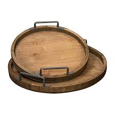 Robot Check Serving Tray Wood Round Wooden Tray Rustic Serving Trays
