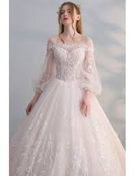 Gorgeous Off Shoulder Unique Lace Ballgown Wedding Dress With Puffy Sleeves Princess St Wedding Dresses Unique Wedding Dresses Lace Ballgown Ball Gowns Wedding