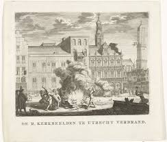 Anonymous Het Verbranden Van De Roomse Beelden Na Het Vertrek Van Het Franse Leger Uit Utrecht 1673 Anonymous 1719 1728 Het Utrecht Geschiedenis Leger