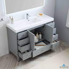 Comes with white ceramic undermount sink. Blossom Lyon 48 Inch Single Modern Bathroom Vanity Color Metal Grey
