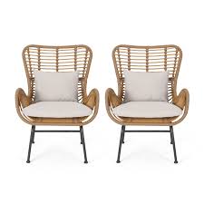 Noble House Marquwz Outdoor Wicker Club Chairs With Cushions Set Of 2 Light Brown And Beige Walmart Com Wicker Patio Chairs Patio Furniture Deals Outdoor Wicker