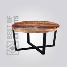 Nsdirect 36 inches round coffee table, rustic wooden surface top & sturdy metal legs industrial sofa table for living room modern design home furniture with storage open shelf (light walunt). Industrial Reclaimed Wood Round Coffee Table Best Of Exports