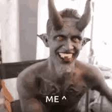 A face, usually purple, with devil horns, a wide grin, and eyes and eyebrows scrunched downward in the same manner as 😠 angry face on most platforms. The Demon Dance Smile Gif Thedemondance Smile Happy Discover Share Gifs