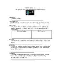Ngss Ess1 2 Earth S Place In The Universe Role Of Gravity Worksheet With Keyworksheet To Check For Key Understanding Of Subject Matt Ngss Ngss Science Universe