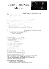 Justin timberlake's official music video for mirrorslisten to justin timberlake: Song Worksheet Mirrors By Justin Timberlake
