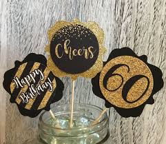 Birthday Black And Gold Cupcake Toppers Cheers To 60th Birthday Cupcake Toppers Gold And Black Party Etsy 60th Birthday Cupcakes Black Party Decorations 60th Birthday Centerpieces