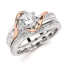 Channel Set White Gold Bridal Set With Rose Gold Swirl Accent Bridal Diamond Jewellery White Gold Jewelry Fashion Rings