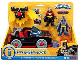 Black And Red Batman Toy Fisher Price Imaginext Dc Super Friends Batmobile With Lights And Red Robin Batman Toys Batmobile Batman