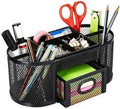This accessory holder helps you neatly store paper clips, tacks and other small items. Amazon Com Amazon Basics Mesh Desk Organizer Black Office Products