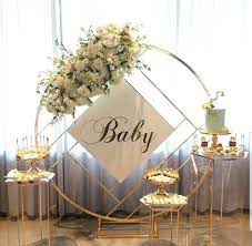 Prop And Event Rentals Toronto On Instagram Beautiful Baby Shower Featuring Our Gold Geometric Backdrop Beautiful Baby Shower Geometric Backdrop Event Decor