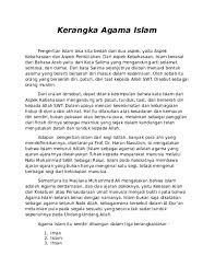 Dari segi kebahasaan, islam berasal dari bahasa arab yaitu dari kata salima yang mengandung arti selamat, sentosa dan damai. Doc Kerangka Agama Islam Chintya Okta Academia Edu