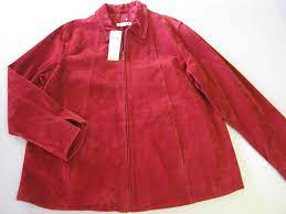 Coldwater Creek Leather Jacket Xl Red Suede Zip Front New Leather Jacket Red Suede Jackets