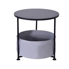 Round rosewood and chrome lamp / end table, designed by milo baughman, circa 1978. Pratcgoods Vintage Round End Side Table With Fabric Storage Black Industrial Coffee Table Night Stand Wood Look Accent Furniture Double Three Layer Buy Online In Dominica At Dominica Desertcart Com Productid 204184350