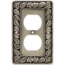 This switch claims to be white, but it's more of an eggshell color. Liberty Pewter 1 Gang Duplex Outlet Wall Plate 1 Pack 64044 The Home Depot
