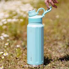 Botella Térmica Buffer Acero Inoxidable 1Lt +2 Tapas Turquesa