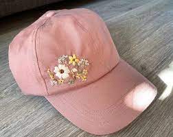 Wildflower And Rose Hand Embroidered Cotton Baseball Hat Embroidery Women S Hat Hiking Hat Dad Hat Snapback Gift Baseball Cap Hat Embroidery Hand Embroidered Mom Hats