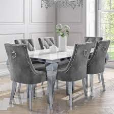 These two dining room upholstered chairs i had found at the thrift stores are a perfect example. White Jade Boutique Ess Set Mit 6 Esszimmerstuhlen Aus Grauem Samt Mobel12 Aus Boutique Grey Dining Room Table White Dining Room Table Grey Dining Room