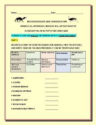 Zoology Scientific Names A Fill In Quiz Answer Key