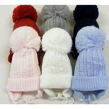 Baby Boy Blue Big Pom Pom Hat With Tie Mega Pom Pom Cable Knit 4 Years Ebay
