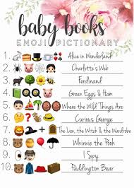And, if you wanted to have some more fun with emojis, you can check out some fun facts about them in my post on the new emojis for 2020 ! Baby Shower Emoji Pictionary Game With Answer Key Etsy In 2020 Cute Baby Shower Games Baby Shower Book Classic Baby Books