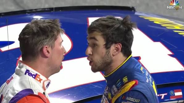WATCH: Chase Elliott and Denny Hamlin argue in heated altercation after  crash while racing for lead - NBC Sports