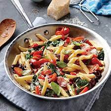 Grape Tomato Olive And Spinach Pasta Recipe Recipe Spinach Pasta Recipes Low Calorie Pasta Pasta Recipes