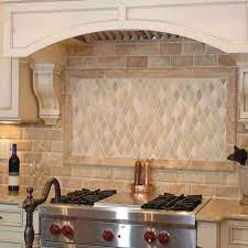 Travertine subway tile kitchen backsplash with a glass border. Kitchen Backsplash Travertine Tile Nbizococho