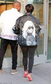 Kim Kardashian Jacket With Her Face On It For Movie Night With Kanye Kim And Kanye Kim Kardashian Kardashian
