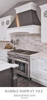 The matte desert gray subway tile backsplash also adds a subtle textural interest. Modern White Gray Subway Marble Backsplash Tile White Modern Kitchen Modern Kitchen Design Backsplash For White Cabinets