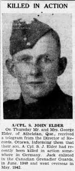 Elder, Stewart John Corporal Canadian Grenadier Guards 22nd Armoured  Regiment Royal Canadian Armoured Corps D/26193