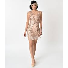 Verte 1920s Style Pink Rose Gold Sequin Fringe Cocktail Dress 78 Liked On Polyvore Featuring Dresse White Vintage Dress White Sequin Dress 1920s Fashion