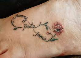 My First Tattoo Infinity Symbol With Family Names Poppy On My Foot Infinity Tattoos Foot Tattoos Tattoos With Kids Names
