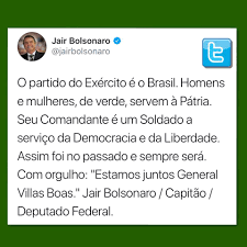 Resultado de imagem para Jair Bolsonaro (PSL) declarou apoio em rede social nesta quarta-feira (4) ao comandante do Exército