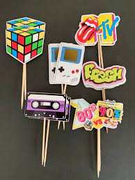 80 s vs 90 s cupcake toppers old school cupcake toppers skate party 90s theme party 90s party decorations 80s party decorations