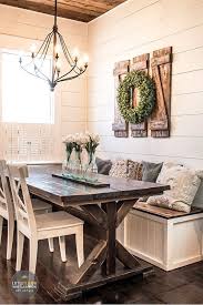 Built In Breakfast Nook With Dark Walnut Color Table Farmhouse Kitchen Decor Diy Home Decor Projects Farmhouse Dining