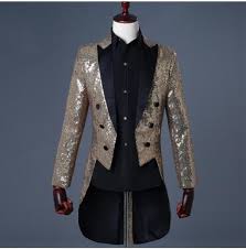 Black And Gold Mens Suit Jacket Men Tuxedo Bling Glitter Suit Jacket Formal Vogue Tail Coat Club Wedding Dress Wedding Suits Groom Tailcoat Tuxedo Costume