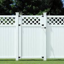 Nantucket vinyl picket fence gate with stainless steel hardware say welcome to your loved ones and guests 4 ft. Outdoor Essentials 6 Ft H X 3 5 Ft W Olympia Fence Vinyl Gate Fence With Lattice Top Garden Fence Panels Vinyl Gates
