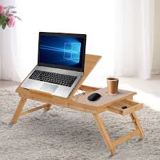 An ergonomic laptop stand can help you position the angle of your laptop so you can reduce screen glare, which can lead to eye strain and headaches. Foldable Bamboo Wood Laptop Stand Notebook Desk Table With Drawer Adjustable Cooling Bed And Legs Walmart Canada