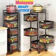 With locking wheels & a steel frame, this durable, yet elegant workstation will free up space in your kitchen & stay put when you are cooking. Stainless Steel Kitchen Rotating Rack Rak Dapur Basket Rack Vegetable Storage Organizer Spice Rack With Wheel Bathro Shopee Malaysia