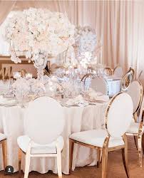 This Elegant A Ll White Wedding With A Touch Of Rose Gold From Our Washington Dining C Rose Gold Wedding Decor Wedding Reception Chairs Rose Gold White Wedding