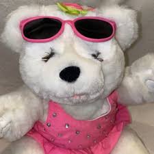 Burdines 1989 Sandy Shore White Bear Plush 14" Hot Pink Swimsuit Glasses