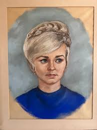Vintage Womans Portrait by Jane Flavell Collins 60s Chalk Portrait by  Famous Courtroom Artist 1964 Framed Orignial Art Large Wood Frame Ooak
