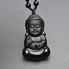 Black Obsidian Baby Buddha Amulet Buddha Pendant Necklace Baby Buddha Buddha Pendant