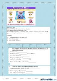 Contrast, purpose, cause, effect, comparison, time, place, manner, and condition. Adverbs Of Time Worksheet