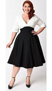 Unique Vintage Plus Size 1950s Style Black White Delores Swing Dress Plus Size Vintage Dresses Vintage Dresses 1950s Fashion Dresses