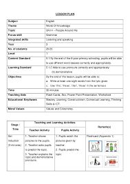 Lesson plan english year 3 kssr reading. Year 3 Kssr English Unit 6 People Around Me