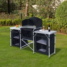 Camping Kitchen Picnic Cabinet Table Portable Folding Cooking Storage Rack Alu Camping Table Camp Kitchen Outdoor Camping