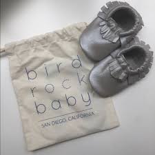 bird rock baby silver leather moccasins nwt