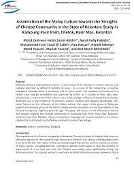 Asal nama kampung tunjong di kelantan. Pdf Assimilation Of The Malay Culture Towards The Straights Of Chinese Community In The State Of Kelantan Study In