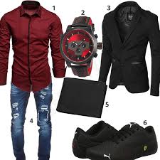 Business Style Mit Rotem Hemd Und Schwarzem Sakko Outfits4you De Fashion Suits For Men Mens Casual Outfits Swag Outfits Men